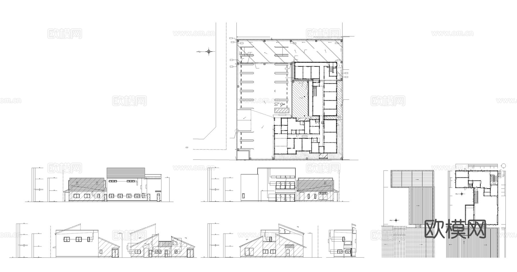 别墅建筑立面图纸办公楼平面立面图纸cad施工图