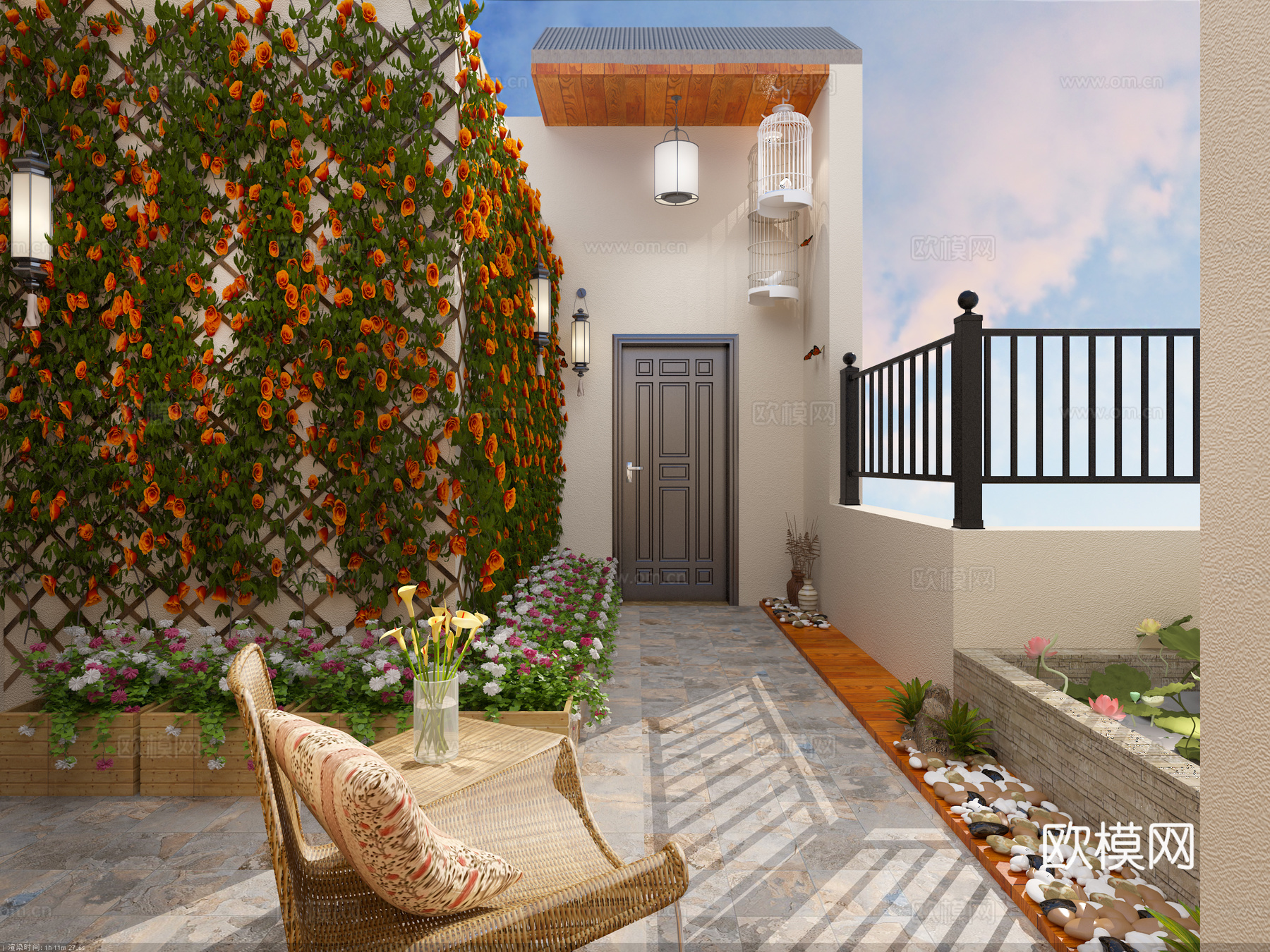 中式露台3d模型下载（渲染图2）