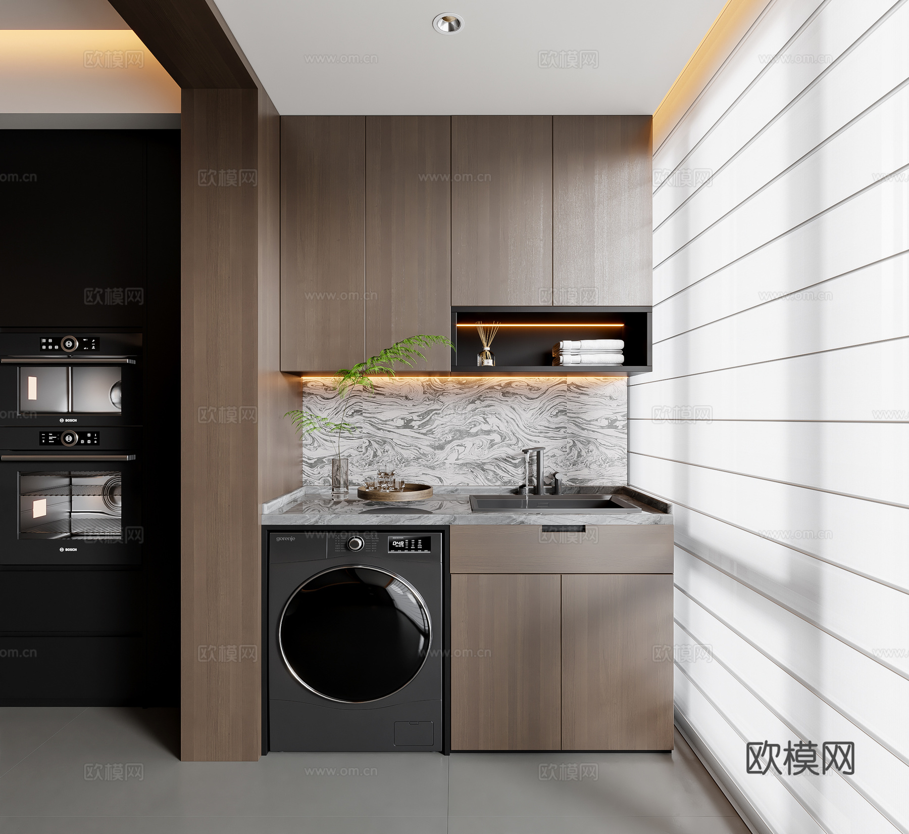 现代意式洗衣机柜 阳台柜su模型