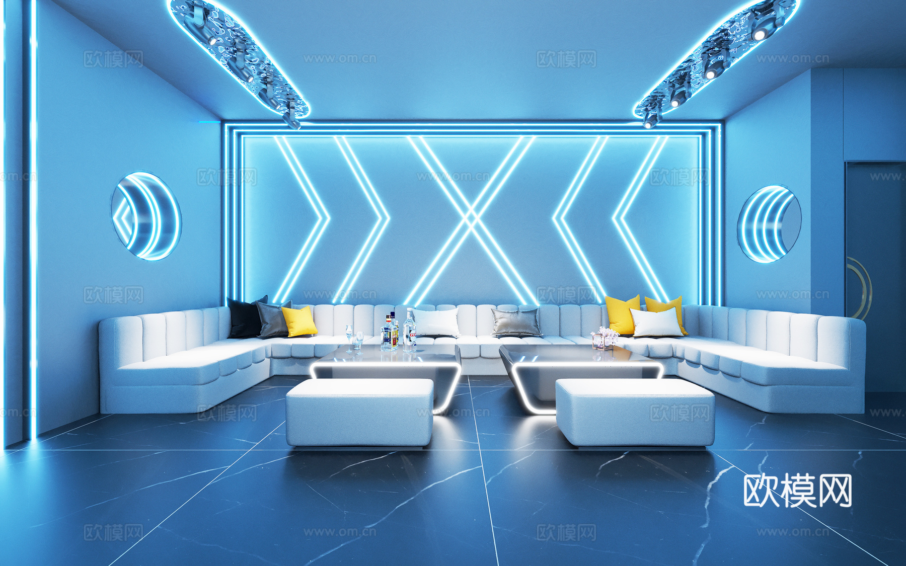 现代 科技风 KTV 灯带造型 包厢 包间 沙发桌椅 千层镜3d模型下载