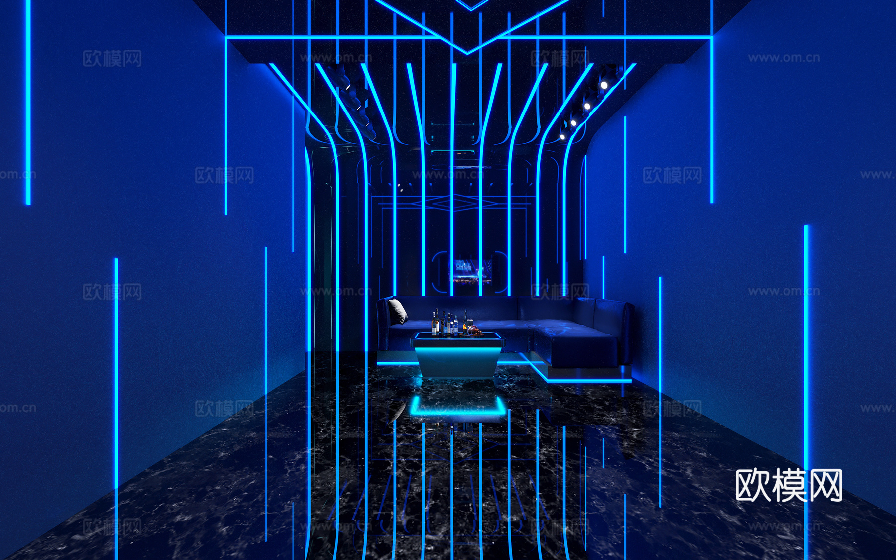 现代科技风 KTV 灯带造型 包厢 包间沙发 桌椅su模型