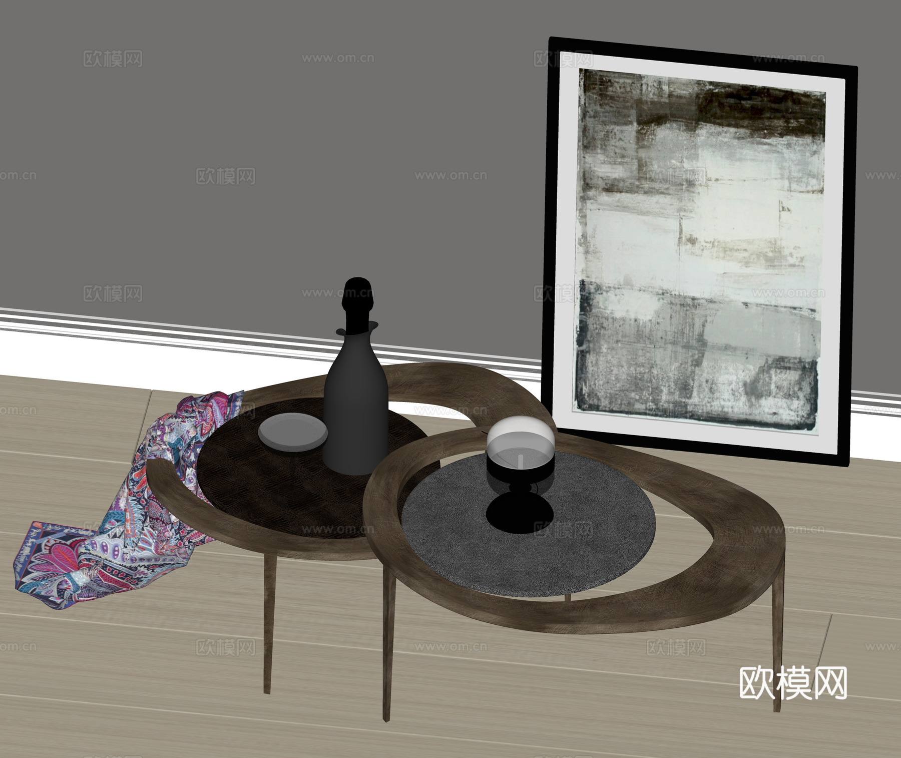 子母茶几 茶几  异形茶几 香槟杯子 挂画su模型