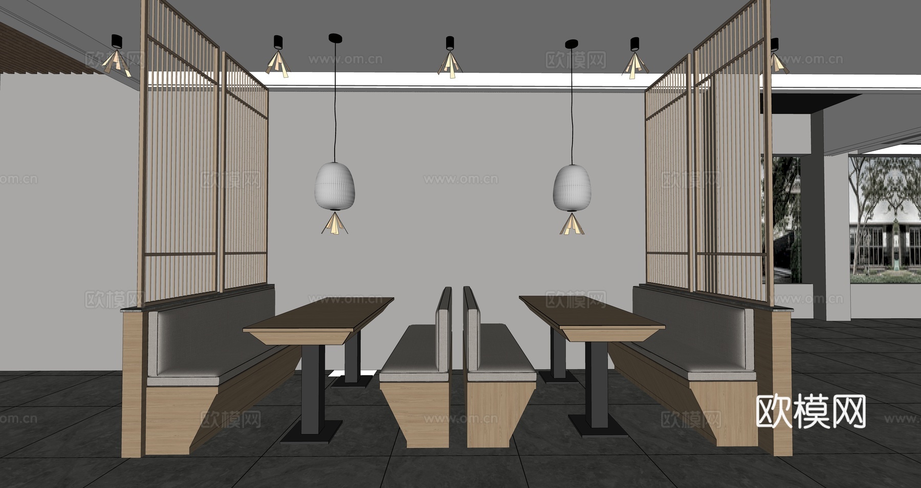 现代餐桌 卡座 座椅 沙发su模型