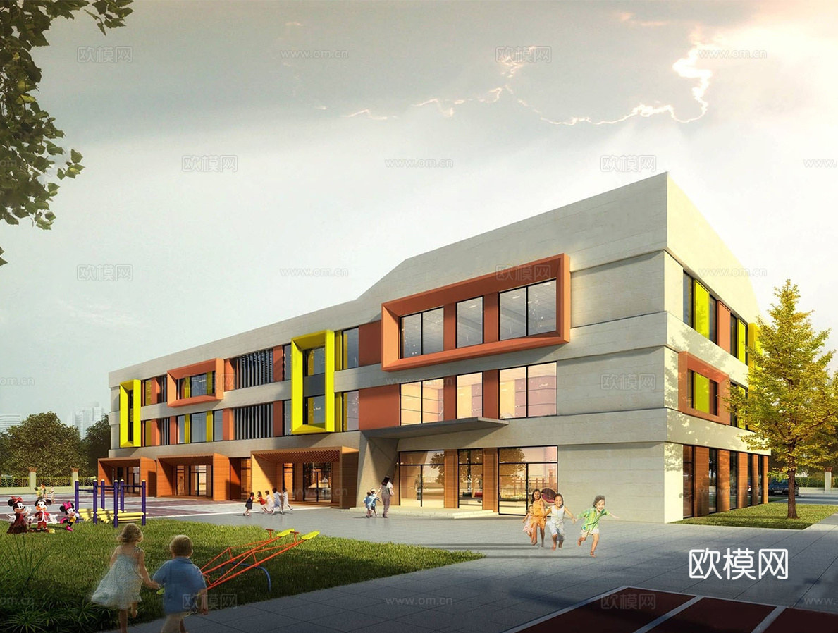现代幼儿园建筑 学校建筑su模型