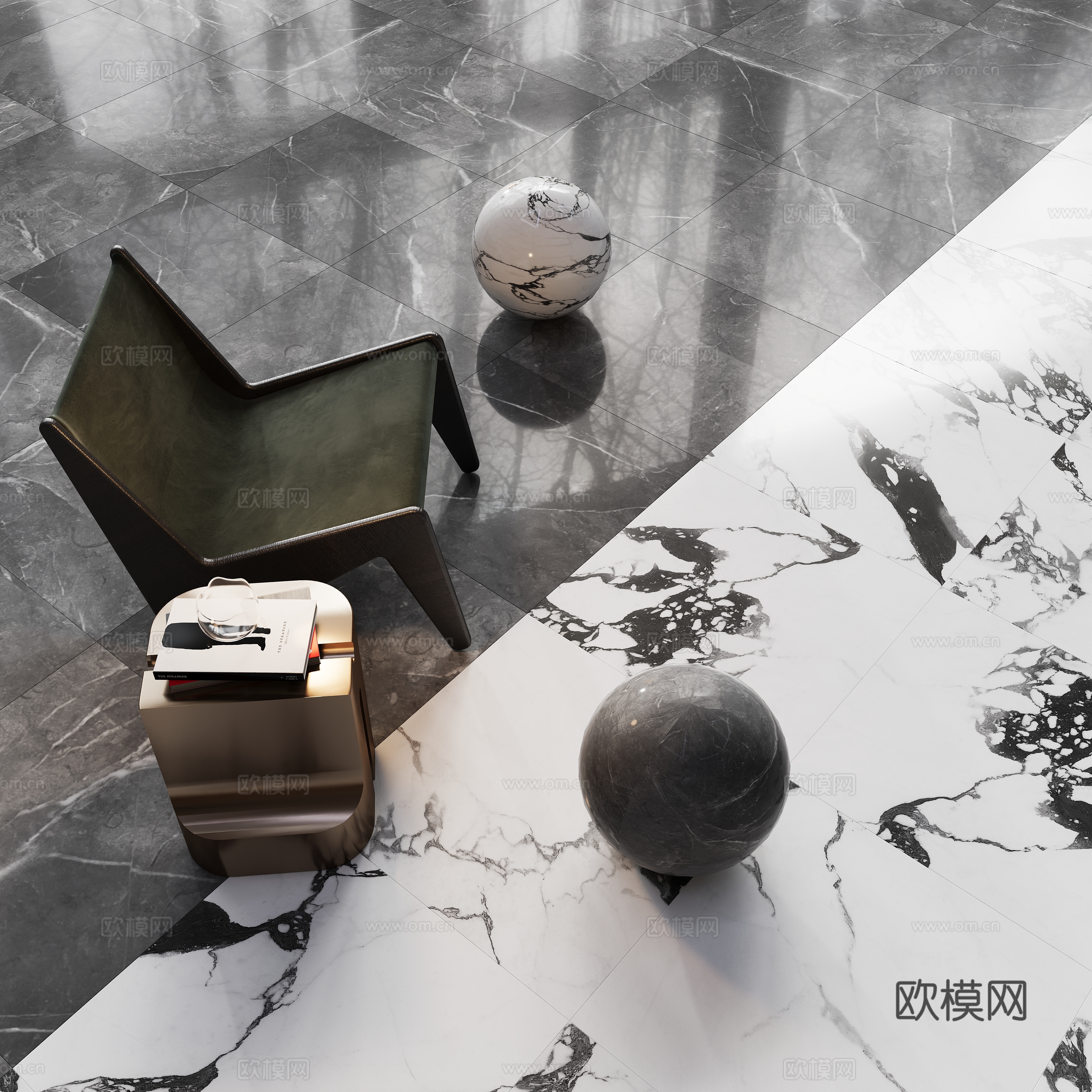 现代灰色地板砖 石材地板su模型