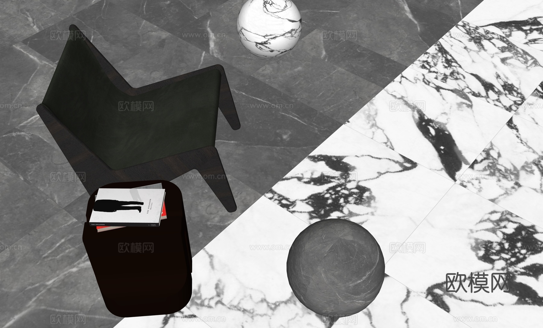 现代灰色地板砖 石材地板su模型