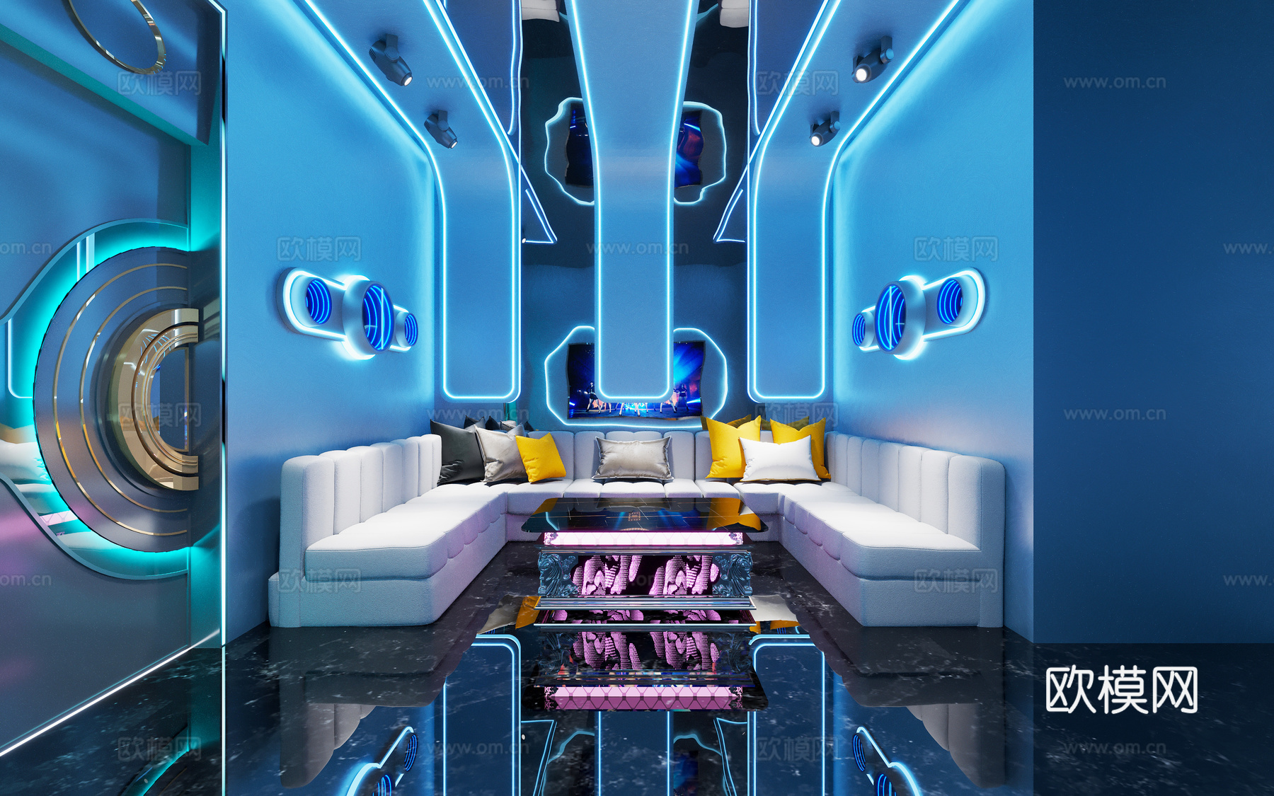 现代科技风 KTV 灯带造型 包厢 包间沙发 桌椅 干层镜su模型