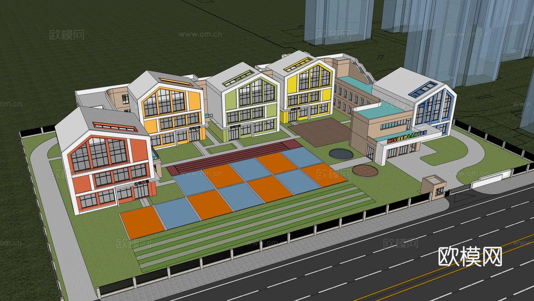 现代童趣幼儿园建筑 学校建筑su模型