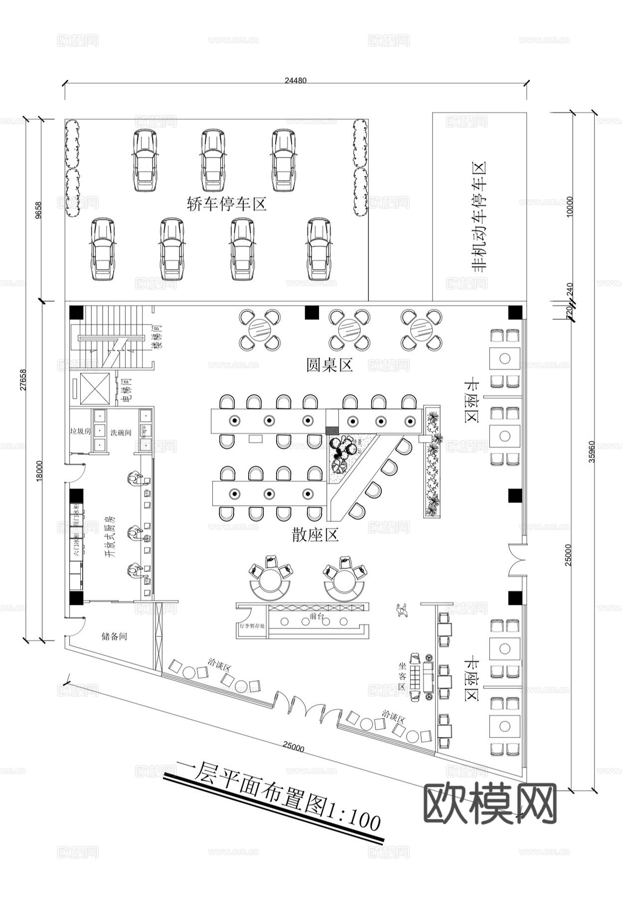 两层酒店平面布局图cad施工图