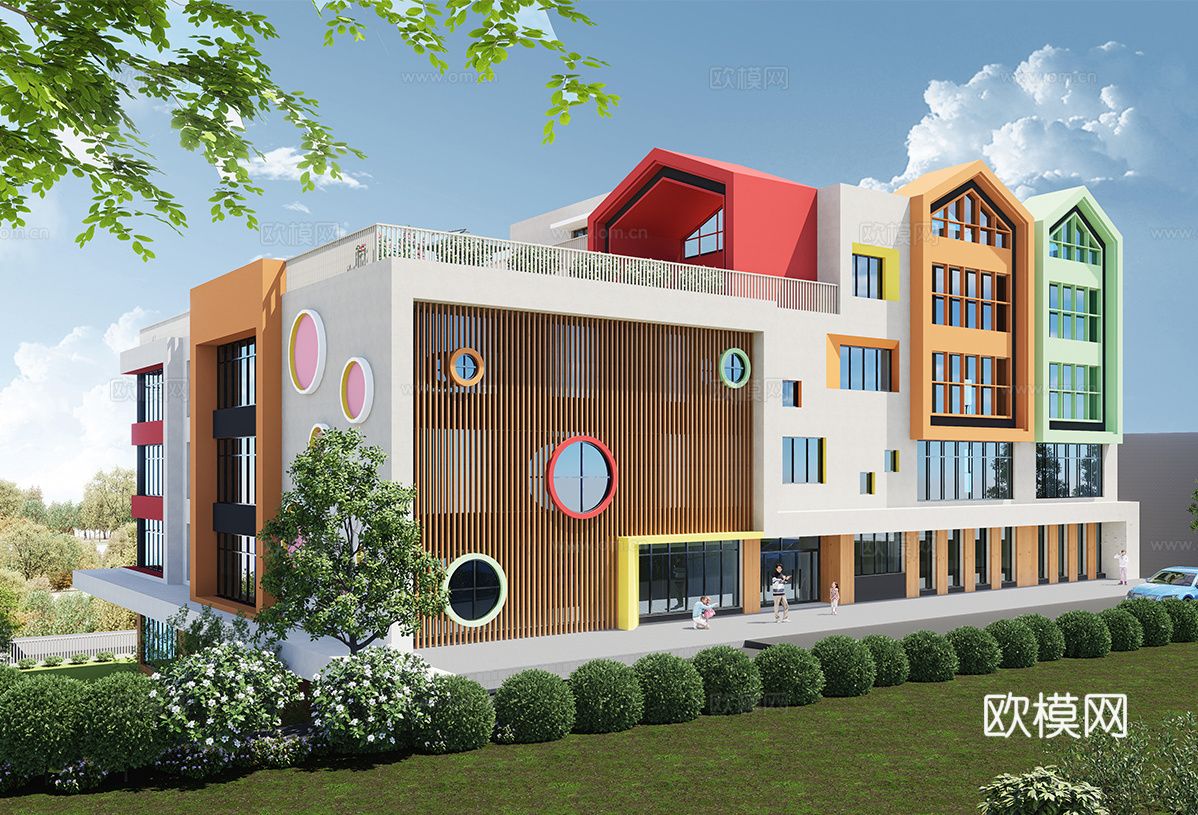 现代幼儿园建筑 学校建筑su模型