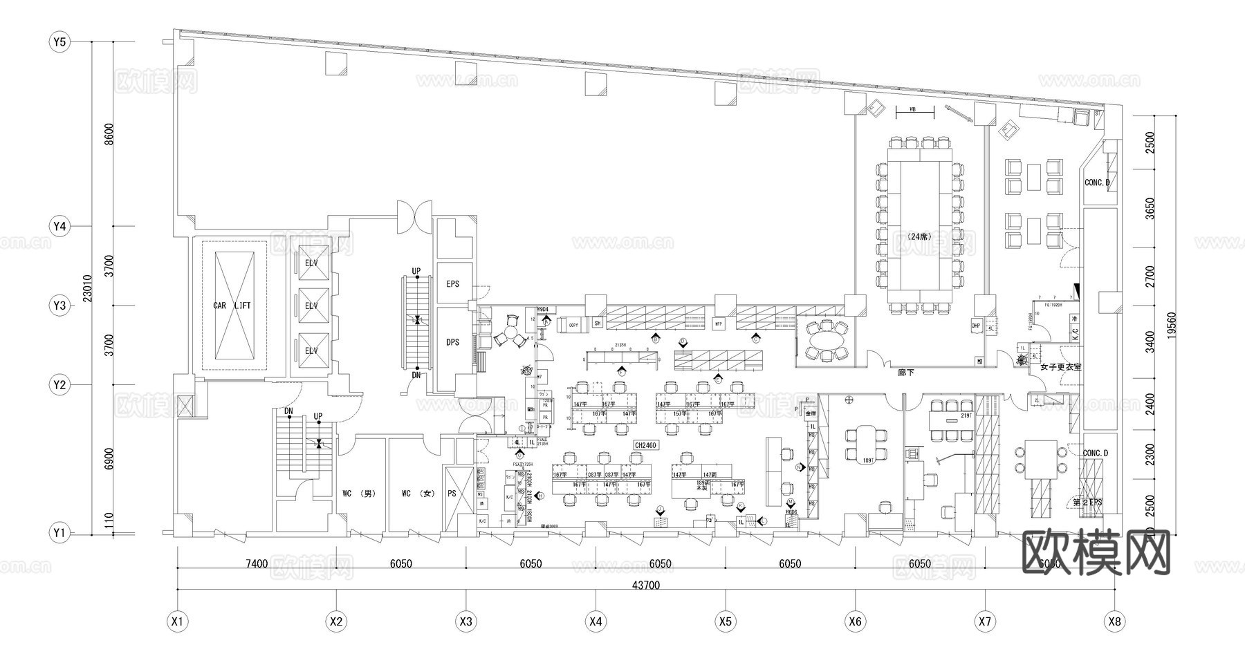 办公楼平面户型图写字楼平面图办公空间cad施工图