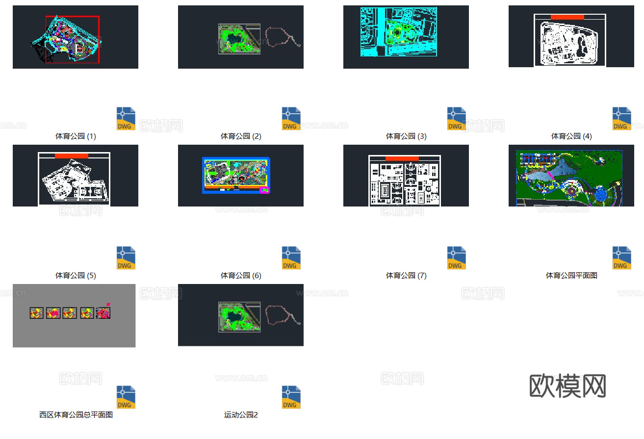 10套体育公园景观CAD平面图施工图cad施工图