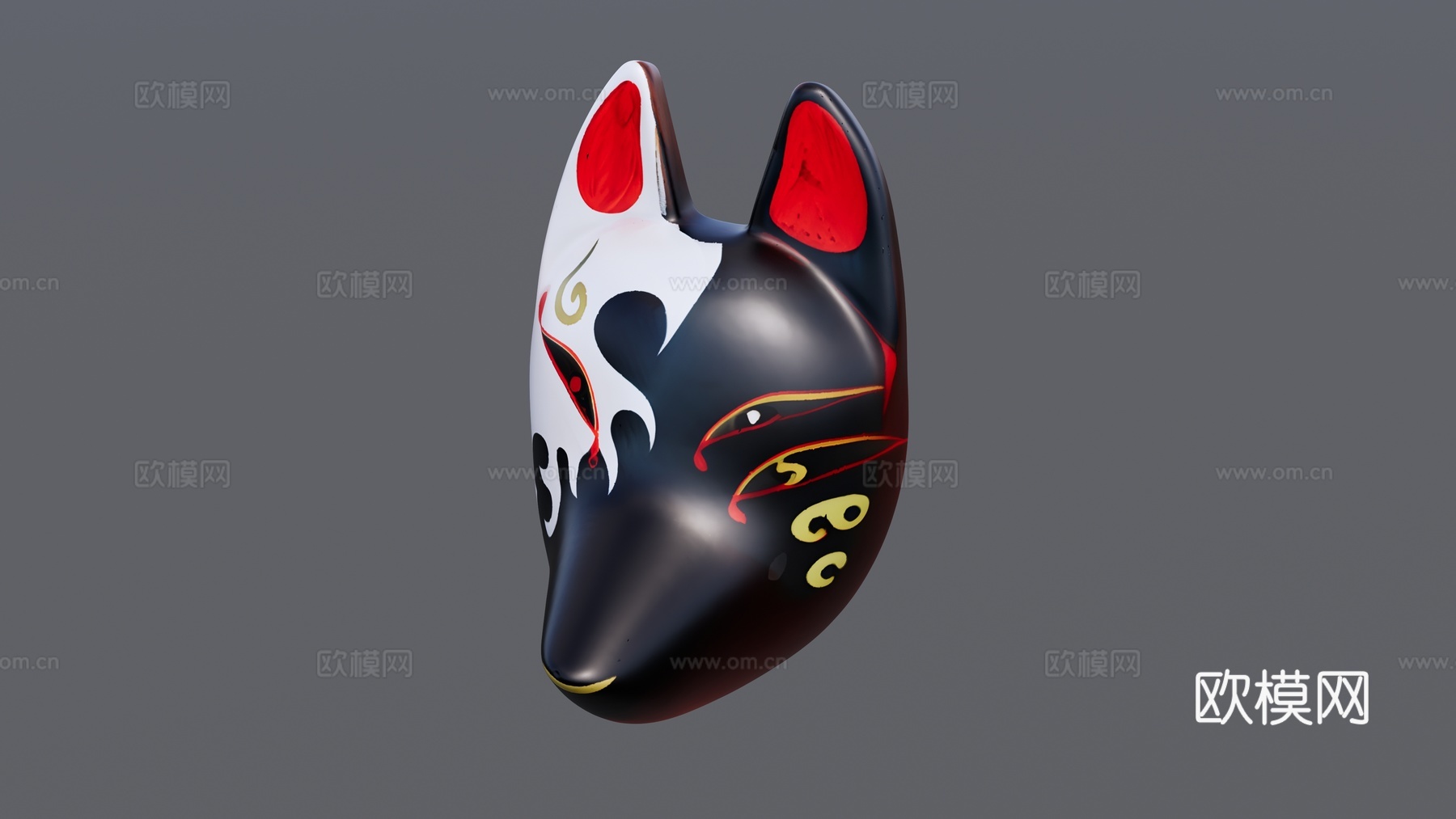 红黑白狐狸面具su模型