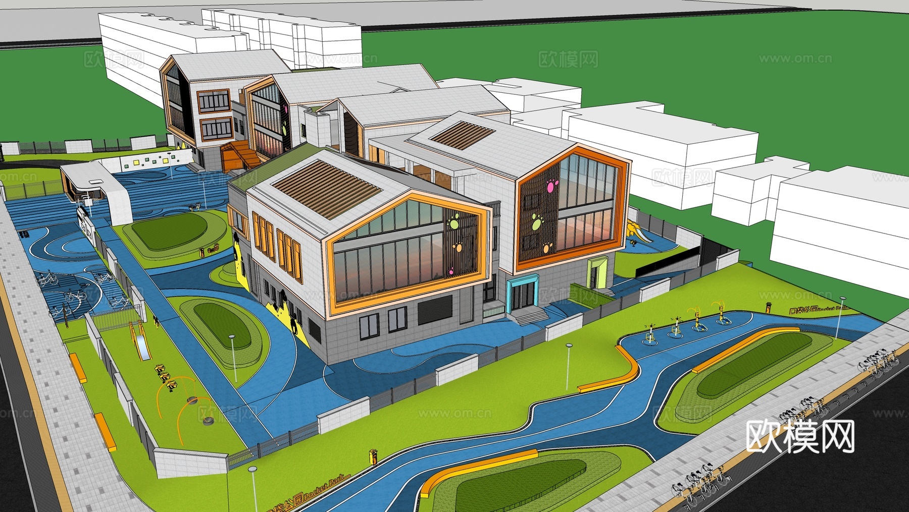 现代幼儿园  幼儿园建筑su模型