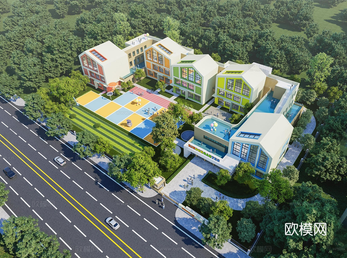 现代童趣幼儿园建筑 学校建筑su模型