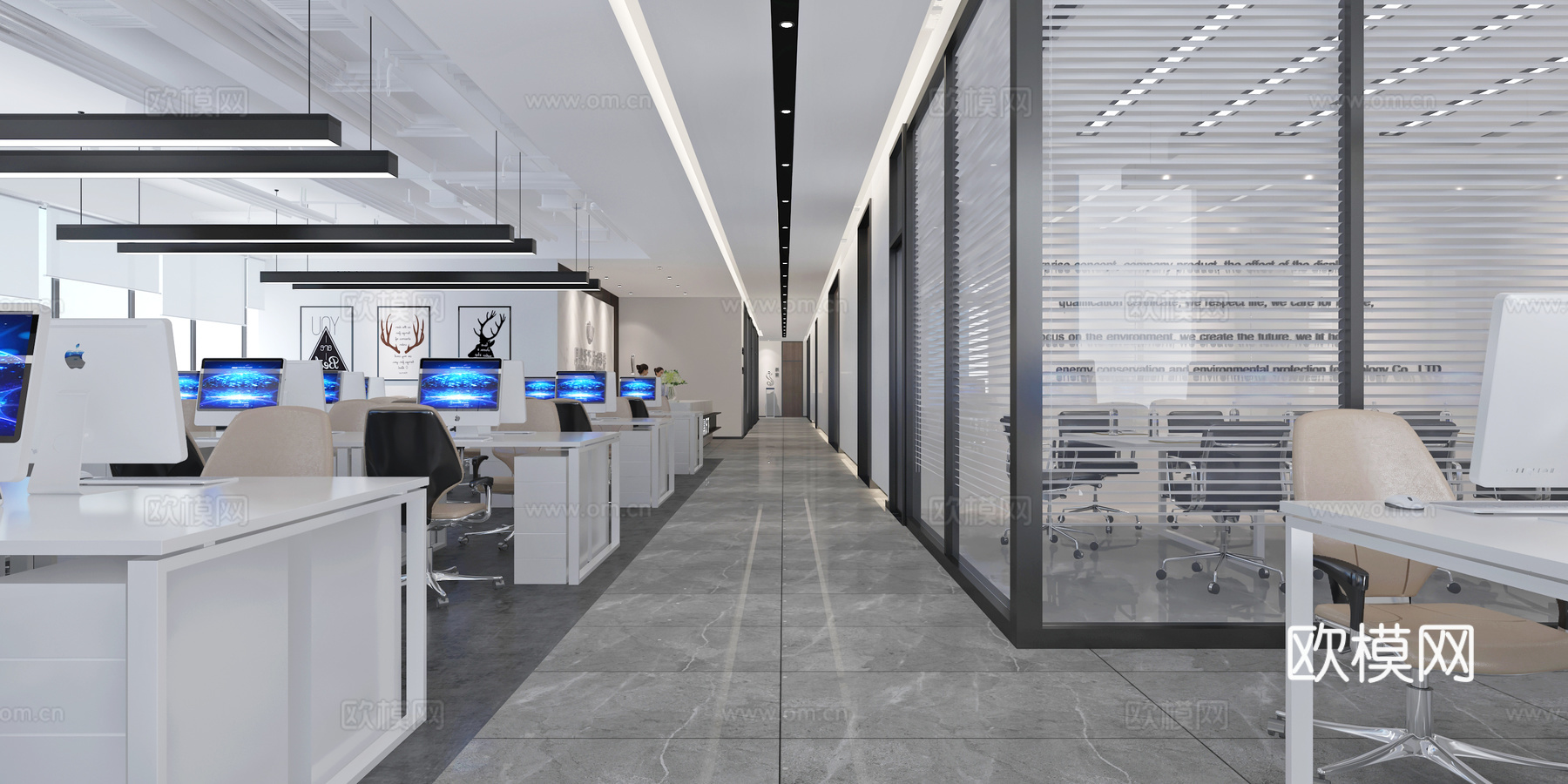 现代公司办公室空间3d模型下载