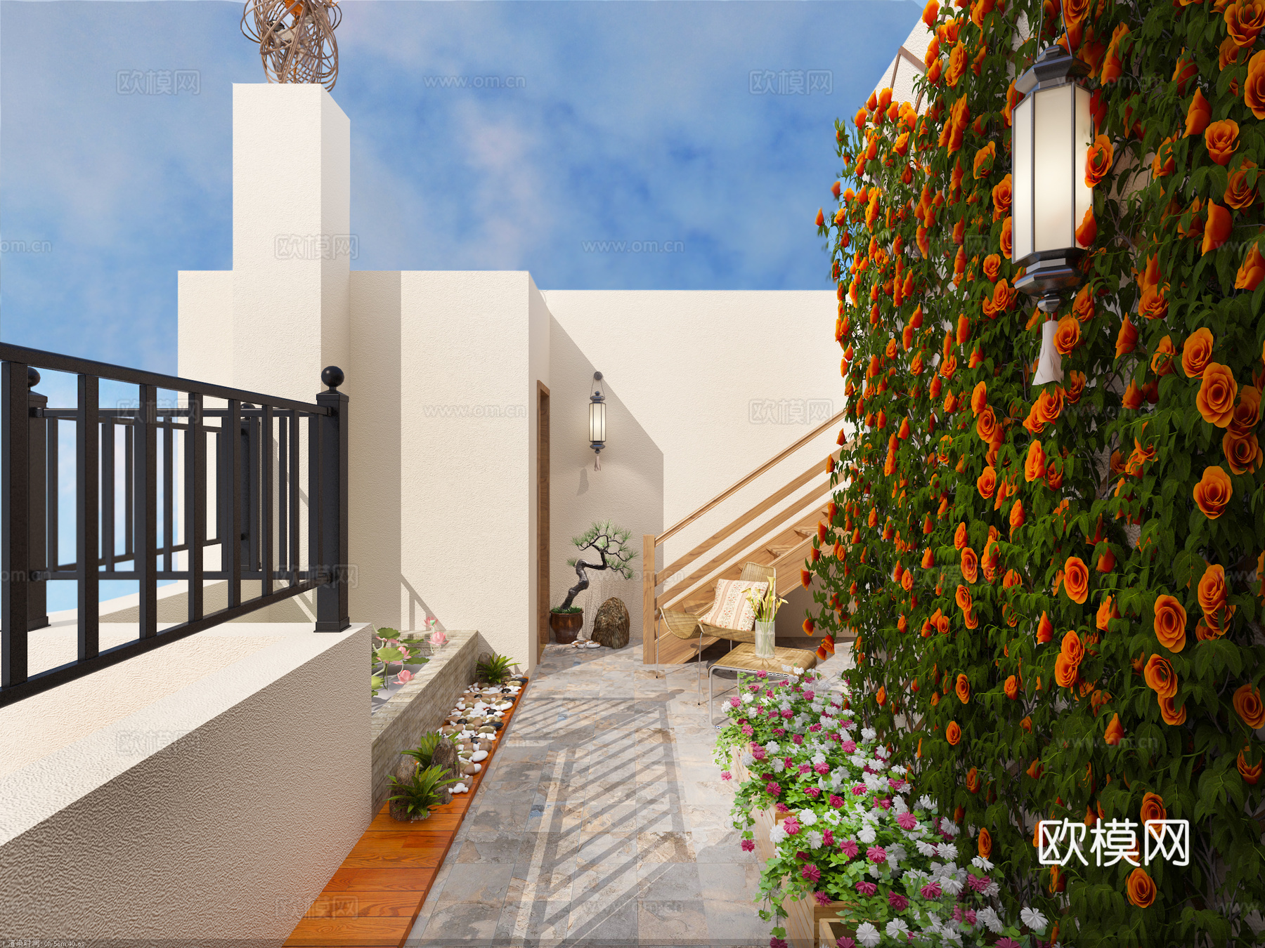 中式露台3d模型下载（渲染图1）