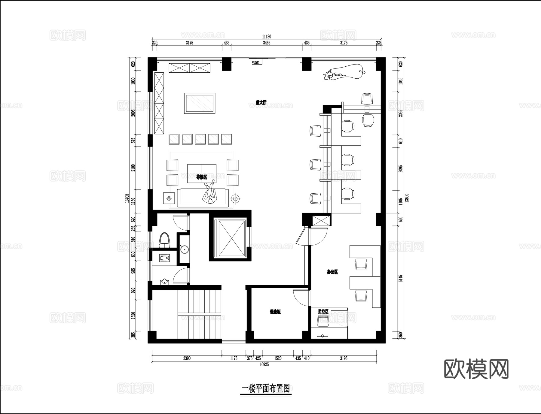 最新全套现代办公室施工图合集cad施工图下载（渲染图1）