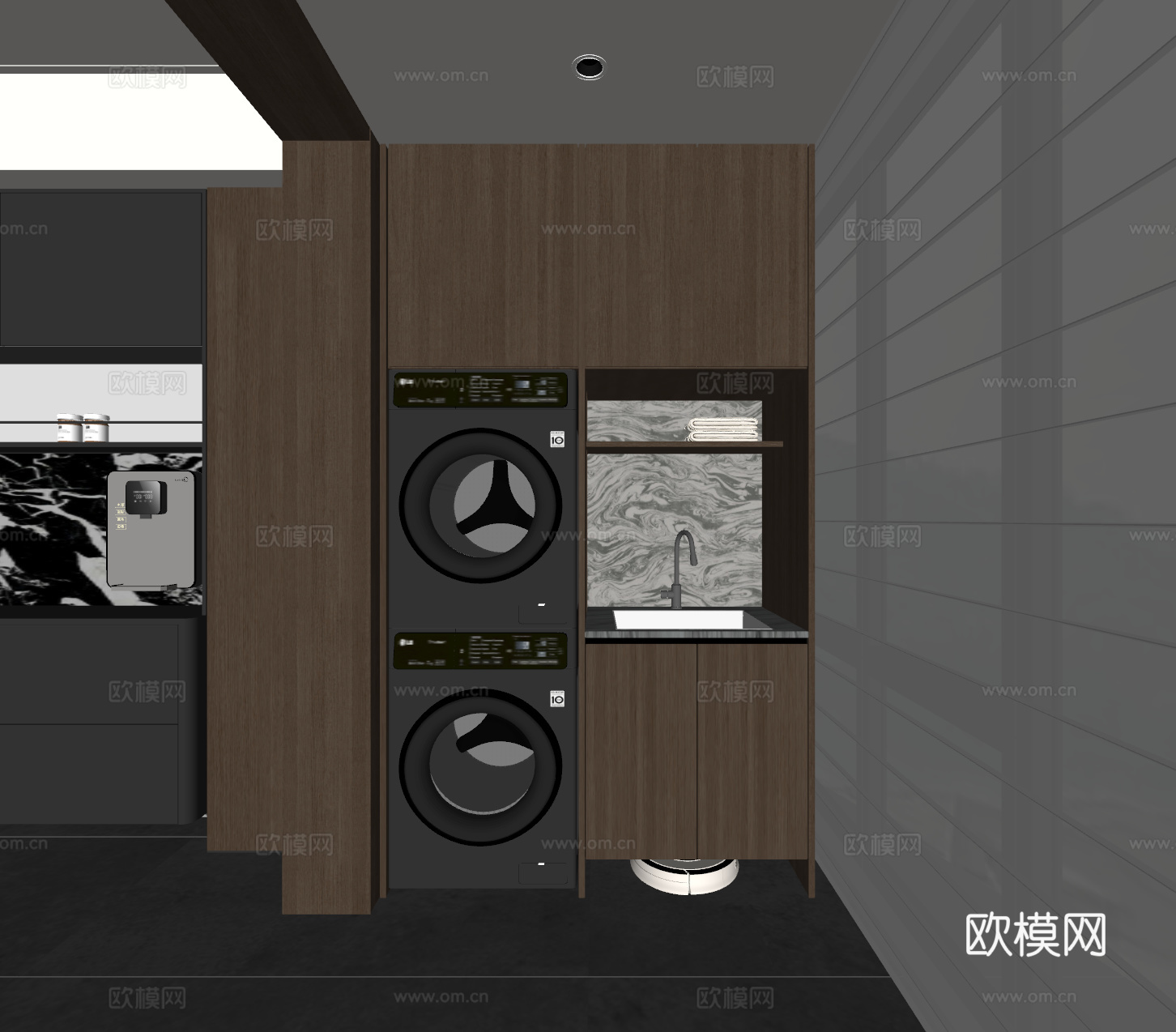 现代意式洗衣机柜 阳台柜su模型