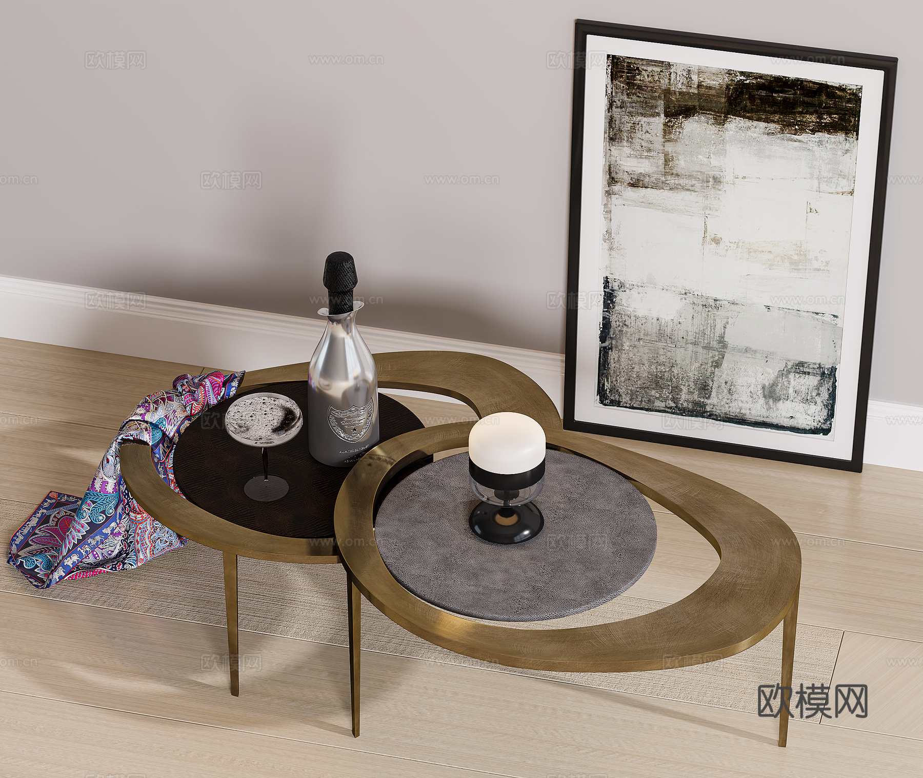 子母茶几 茶几  异形茶几 香槟杯子 挂画su模型