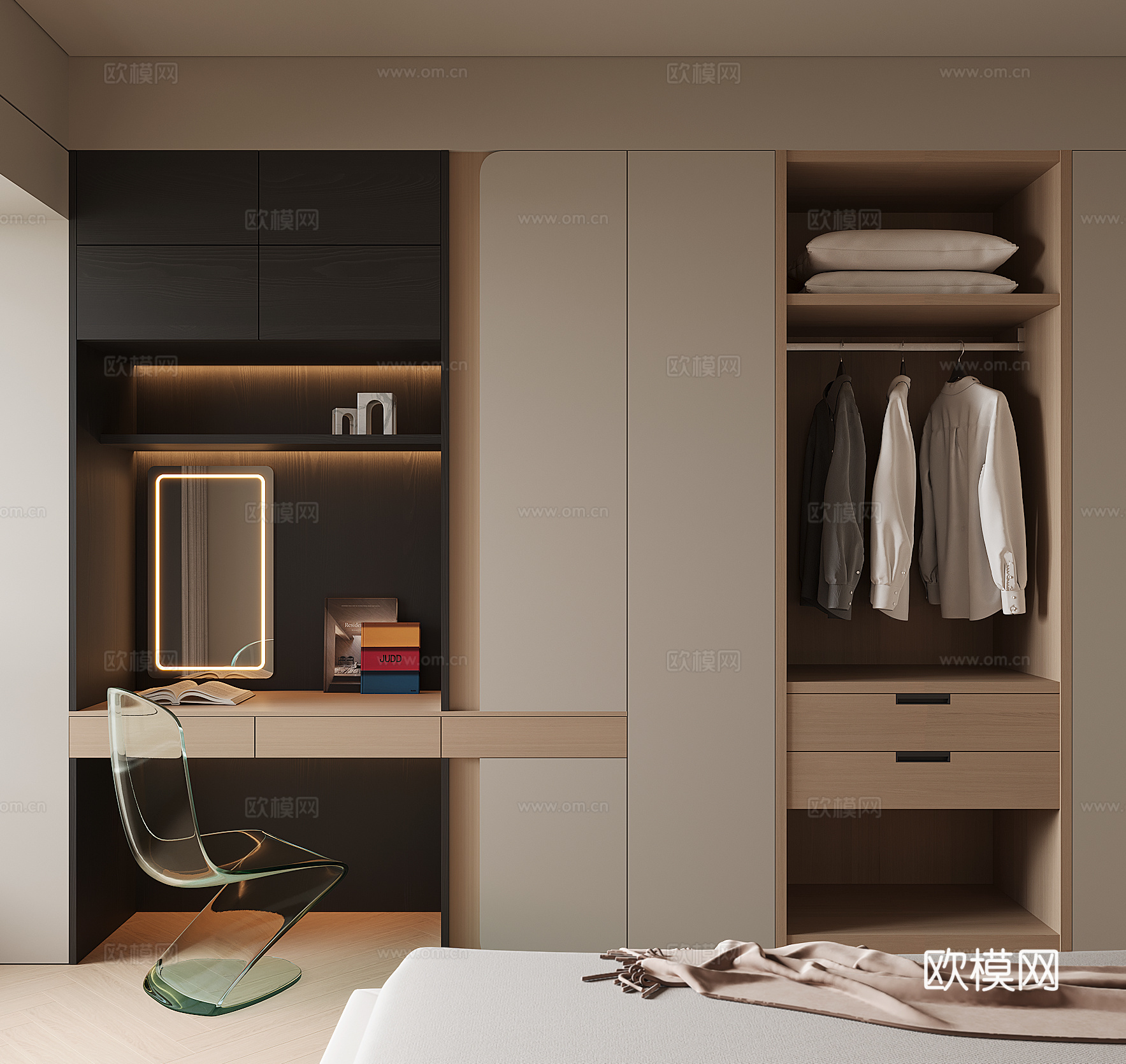 现代书桌一体柜3d模型下载