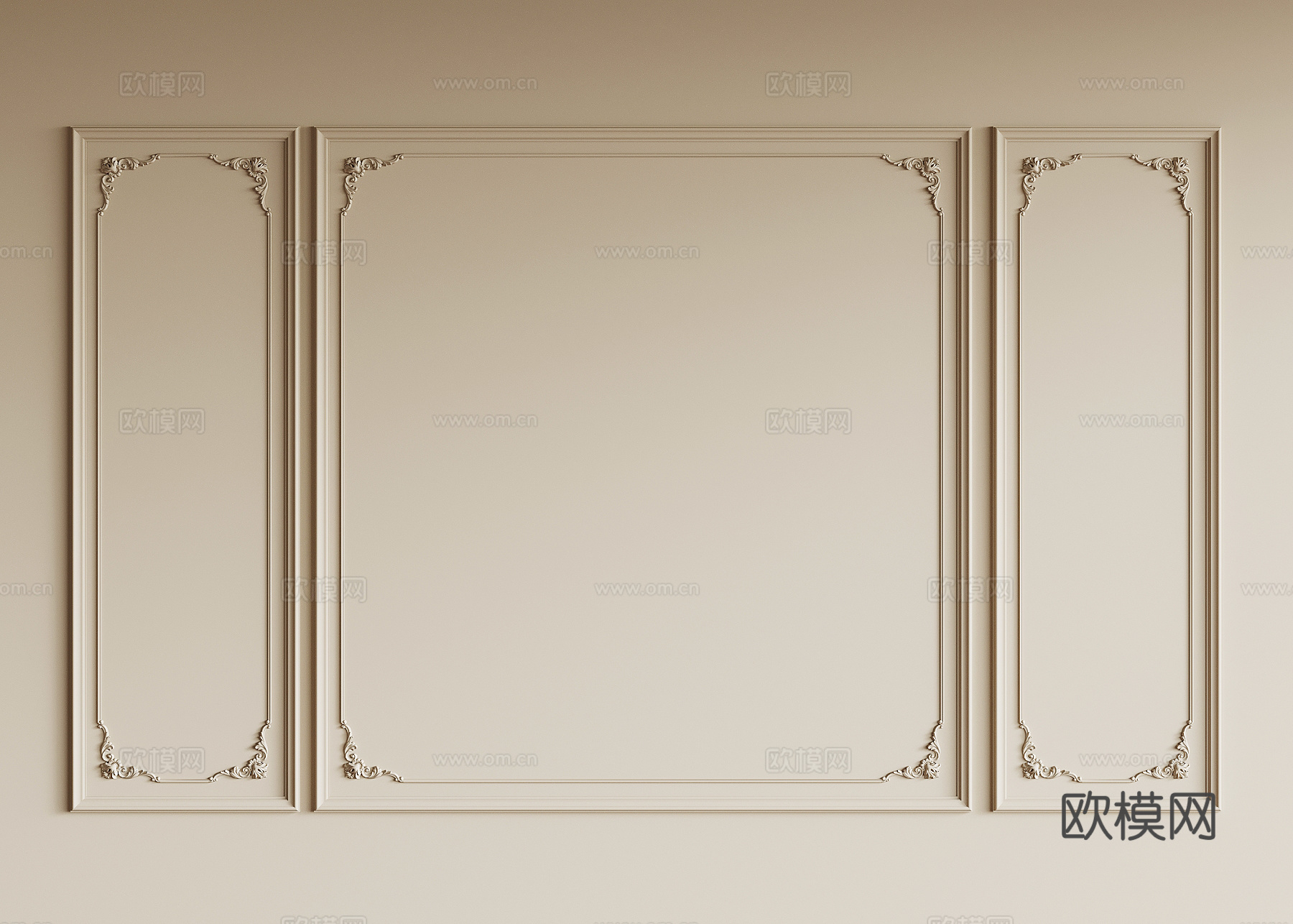 法式复古石膏线 线条 背景墙su模型