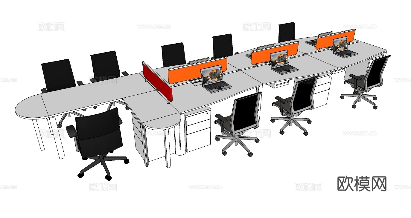 办公工位 文件柜 办公家具 工位 办公室 屏风工位su模型