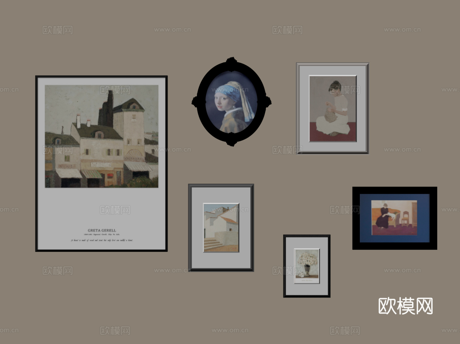 法式复古挂画 装饰画 挂画组合su模型