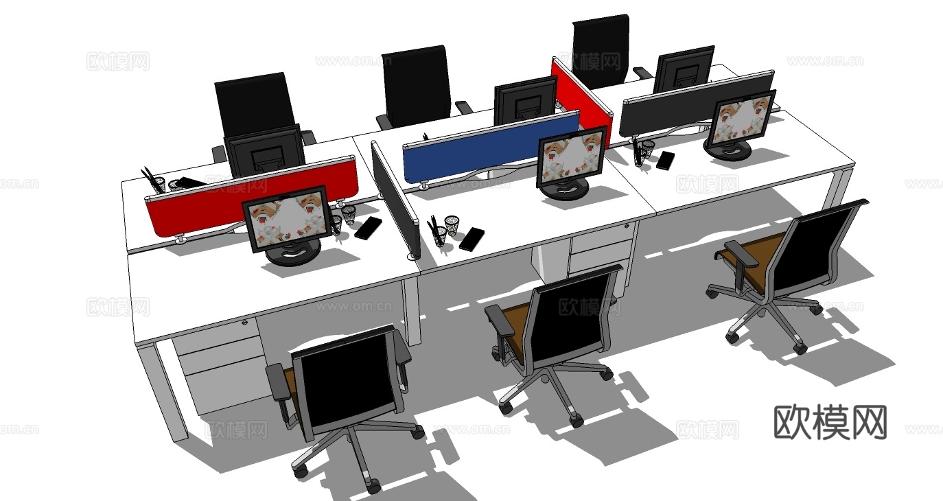 办公工位 文件柜 办公家具 工位 办公室 屏风工位su模型