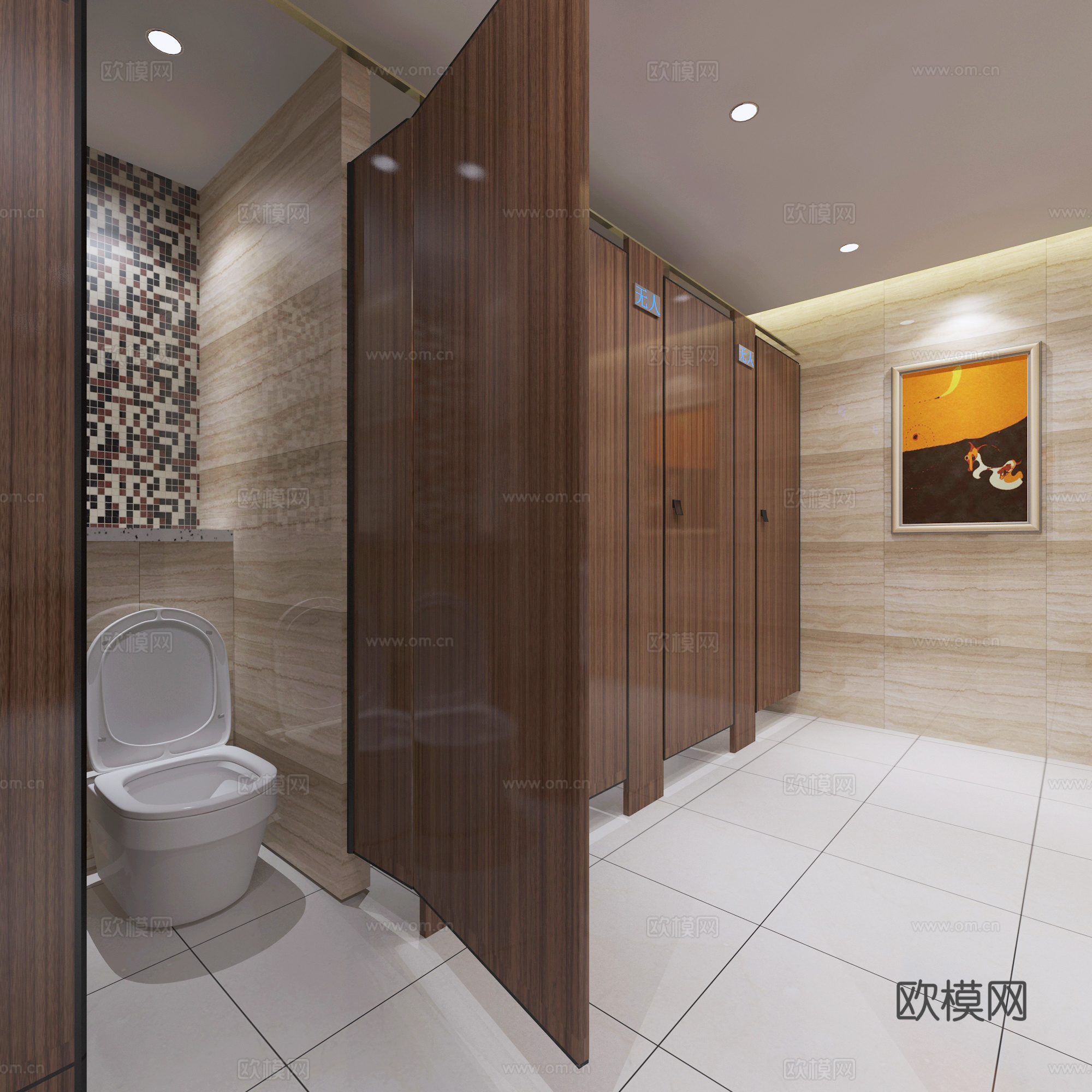 现代公共卫生间 卫生间过道 公共男卫 女卫3d模型下载（渲染图4）