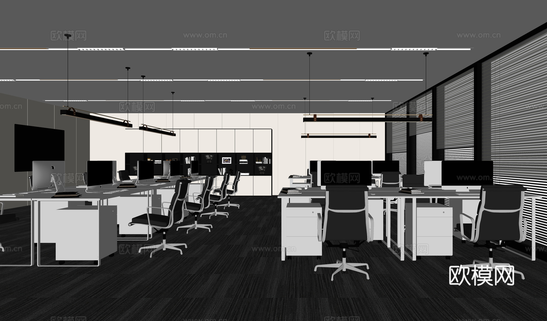 现代办公区 办公室su模型