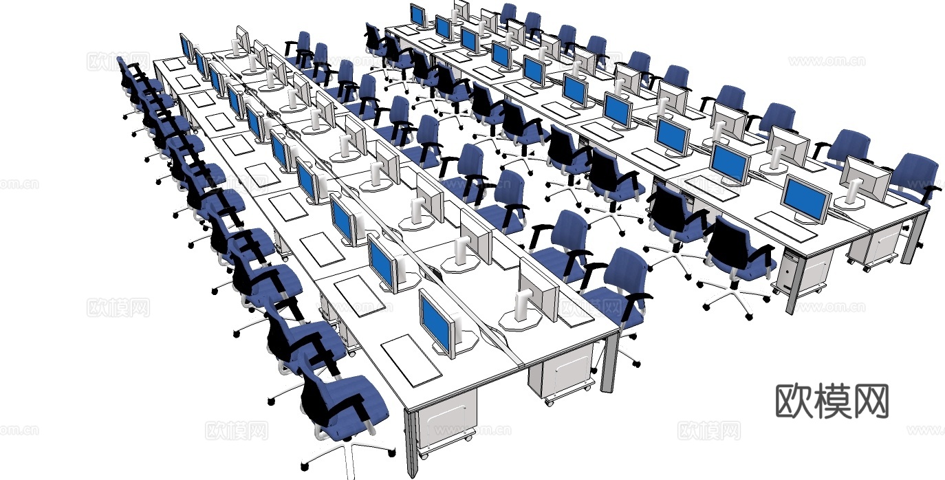 办公工位 文件柜 办公家具 工位 办公室 屏风工位su模型