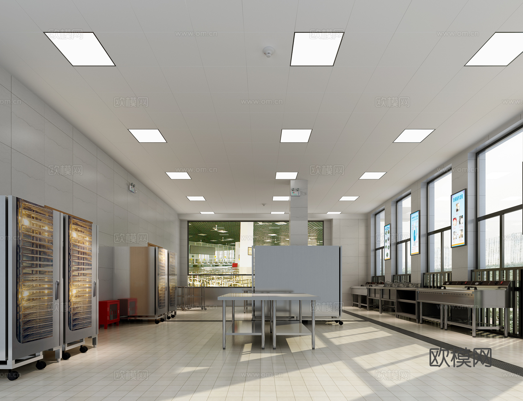 现代酒店洗碗区饭堂洗碗区 餐具库3d模型下载