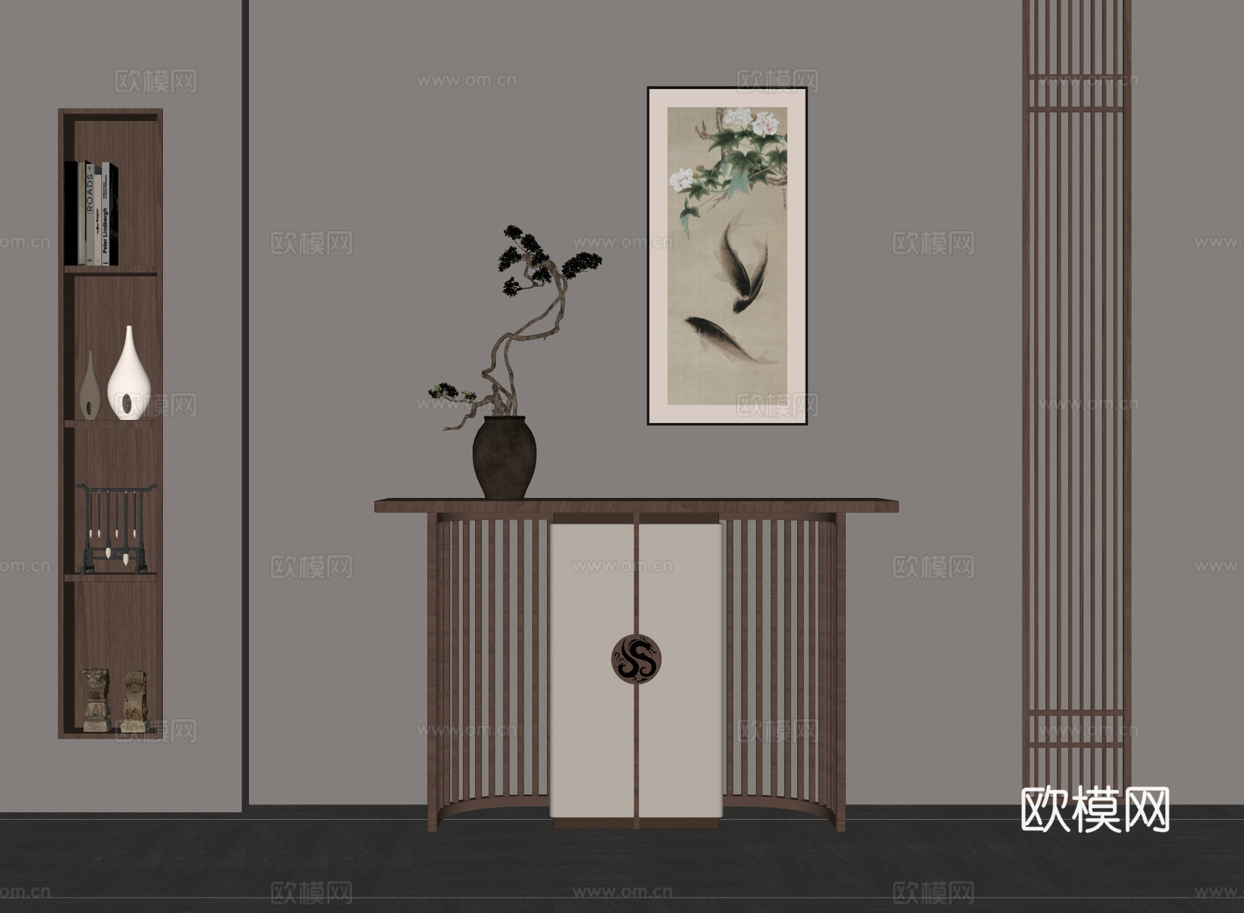 新中式端景台 条案su模型