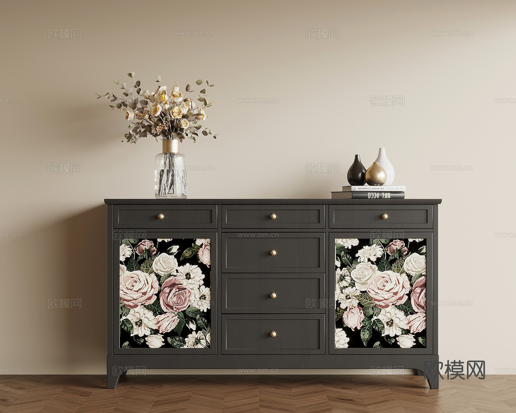 法式复古玄关柜 边柜 置物柜su模型