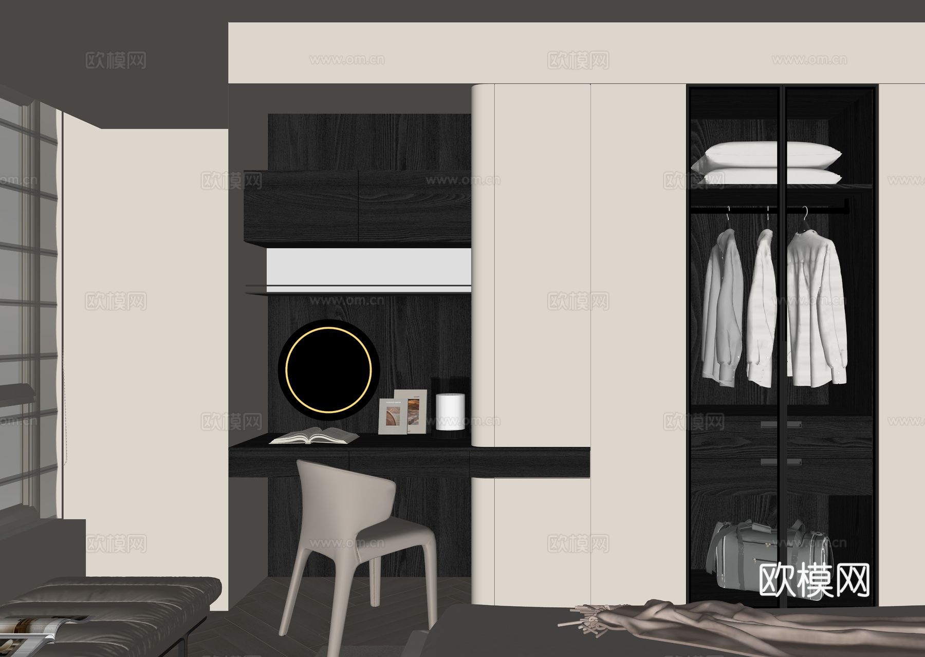 现代书桌一体柜su模型