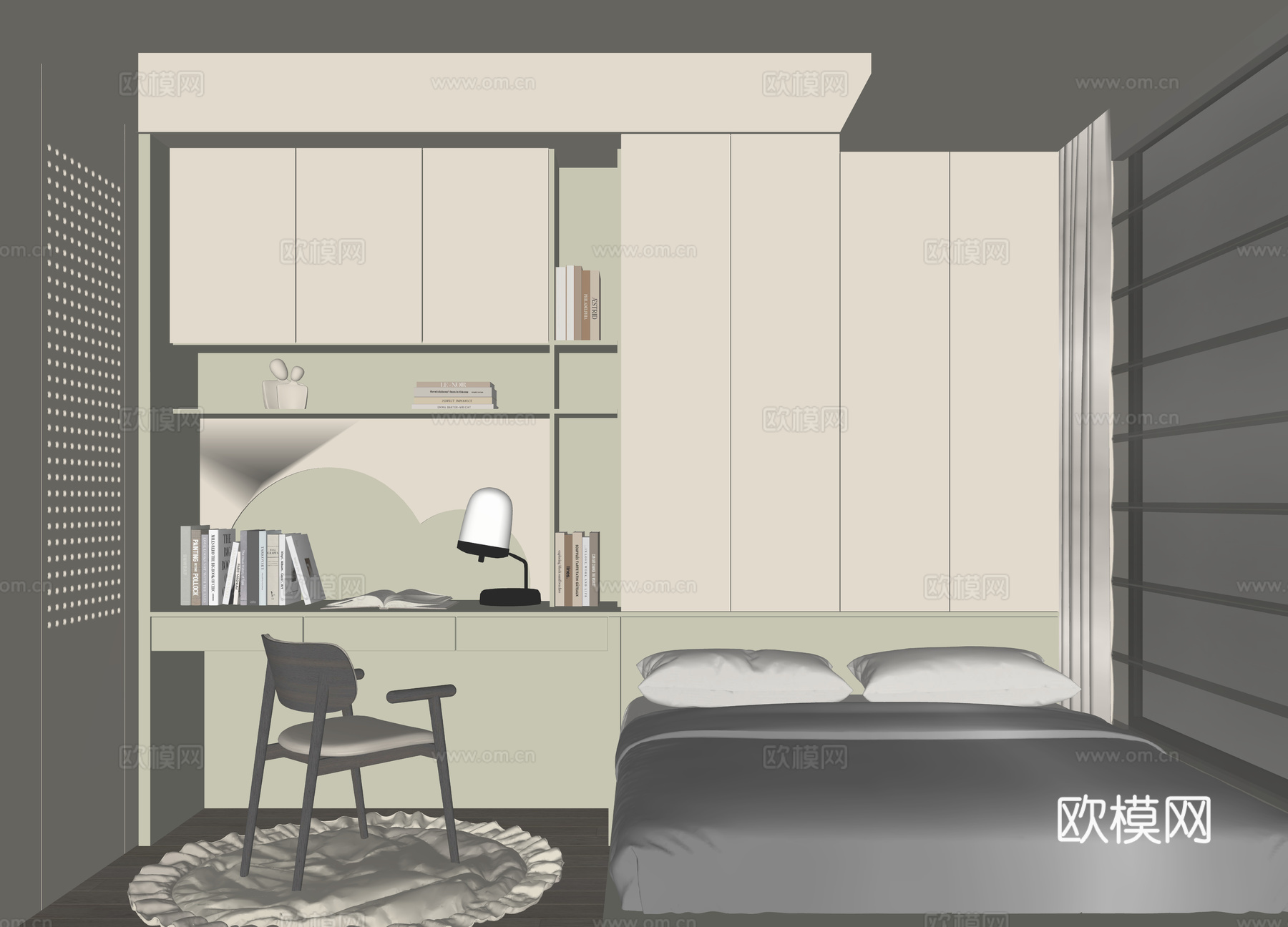 现代榻榻米卧室su模型