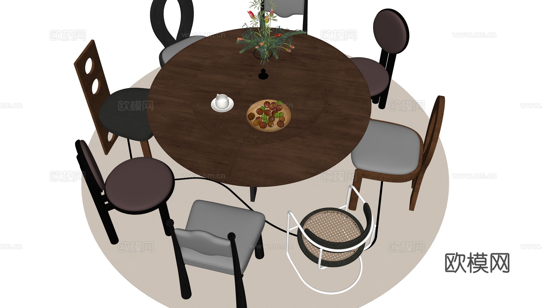 中古风圆餐桌su模型