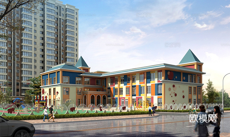 现代幼儿园建筑 学校建筑su模型