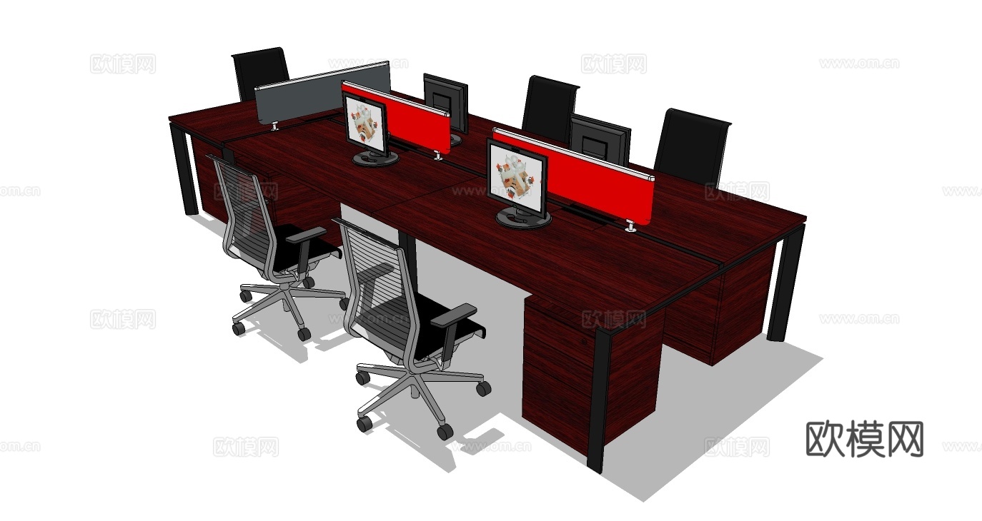 办公工位 文件柜 办公家具 工位 办公室 屏风工位su模型