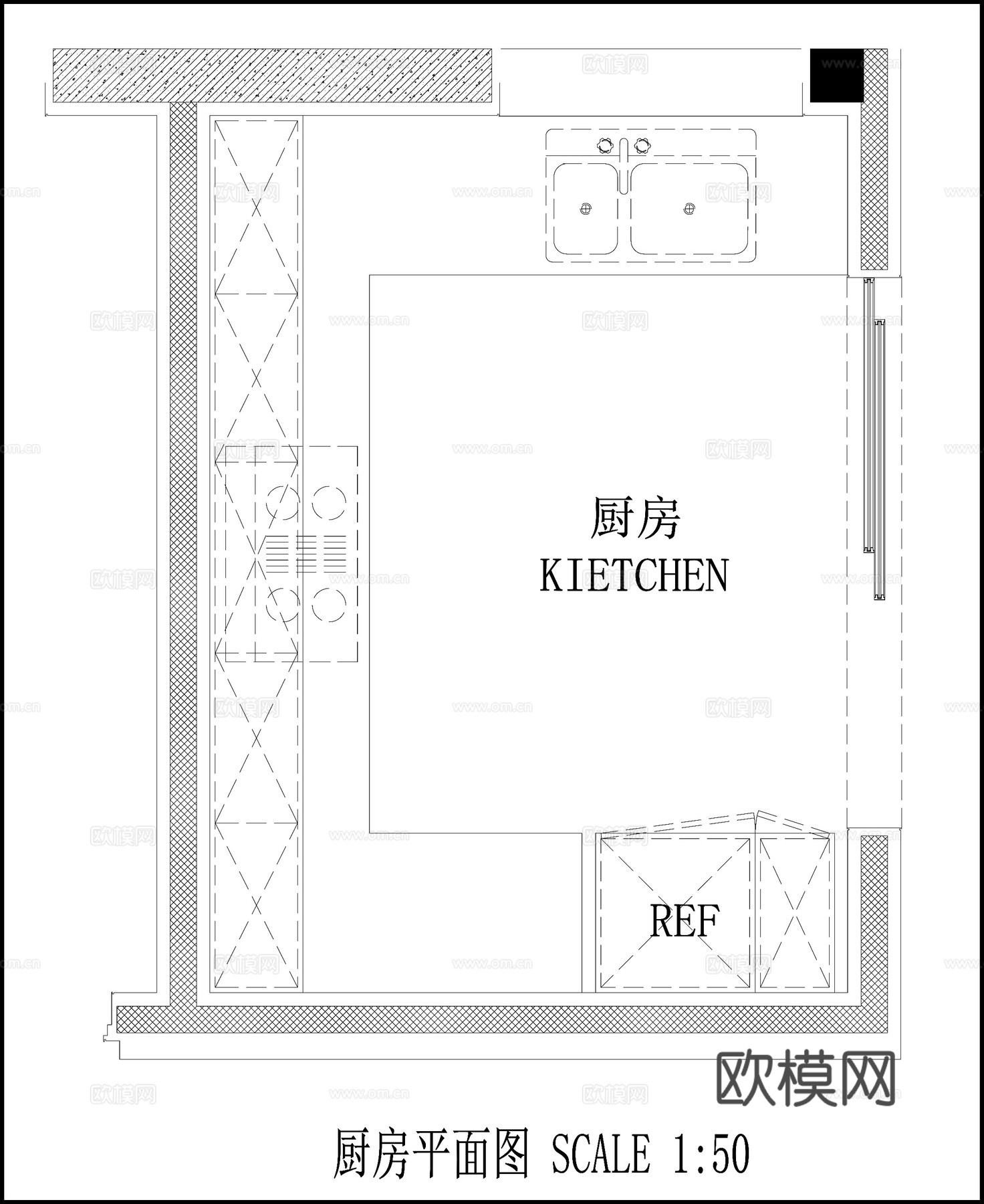 厨房墙面布局 现代厨房 中厨立面图 墙面节点图cad施工图