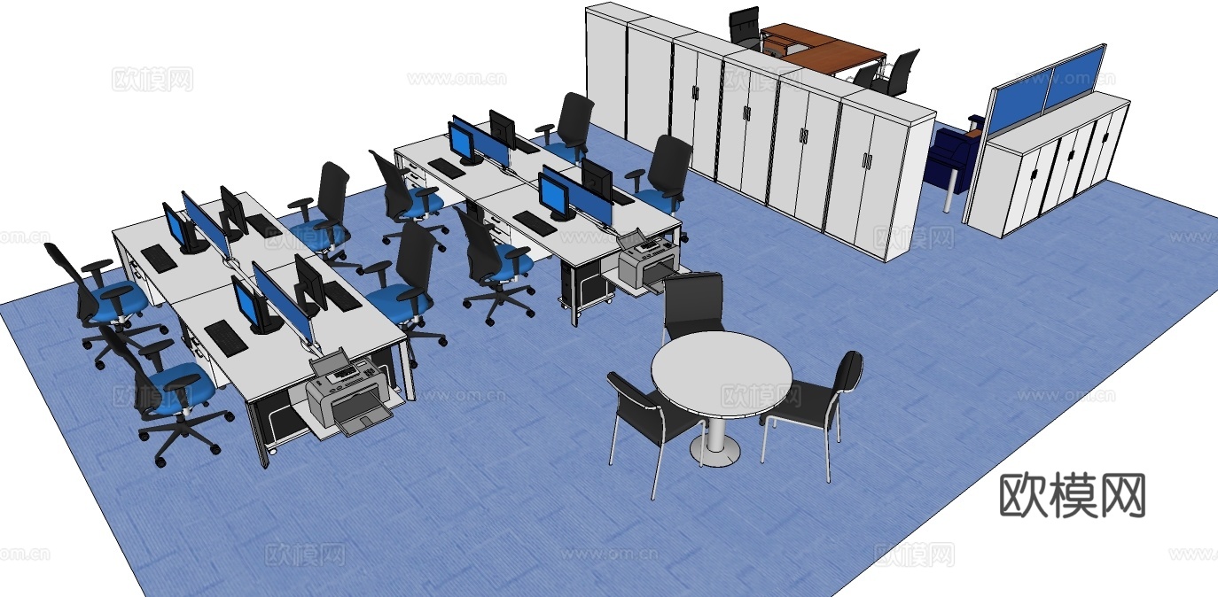 办公工位 文件柜 办公家具 工位 办公室 屏风工位su模型