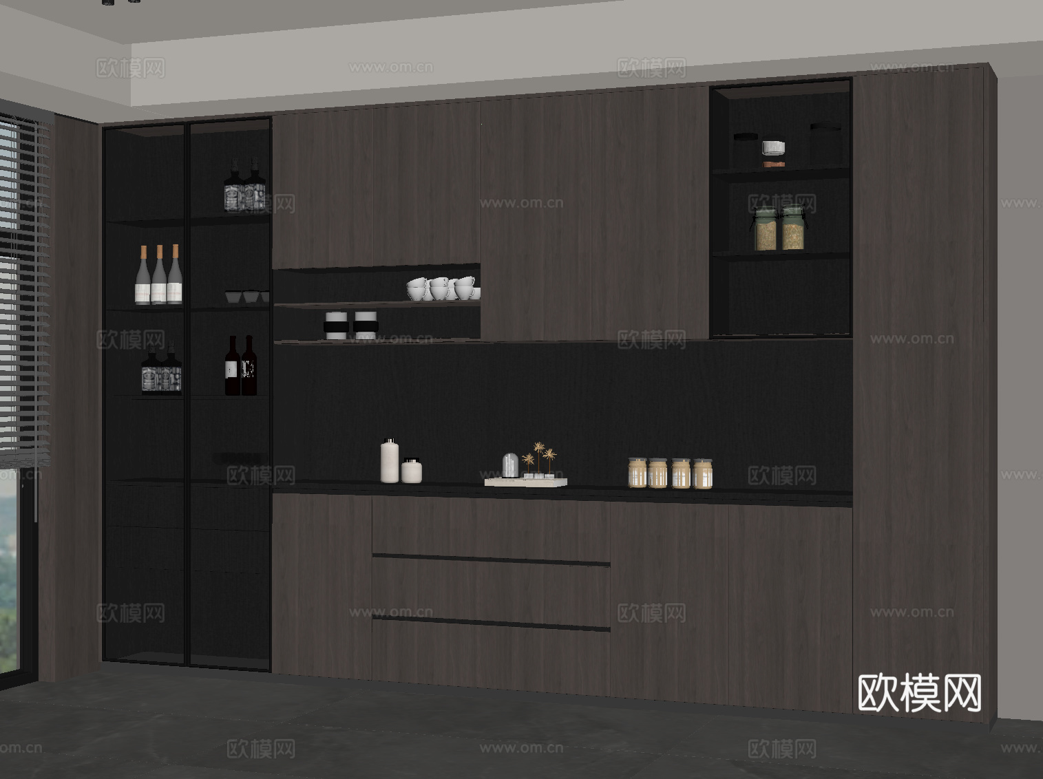 现代意式酒柜 餐边柜su模型