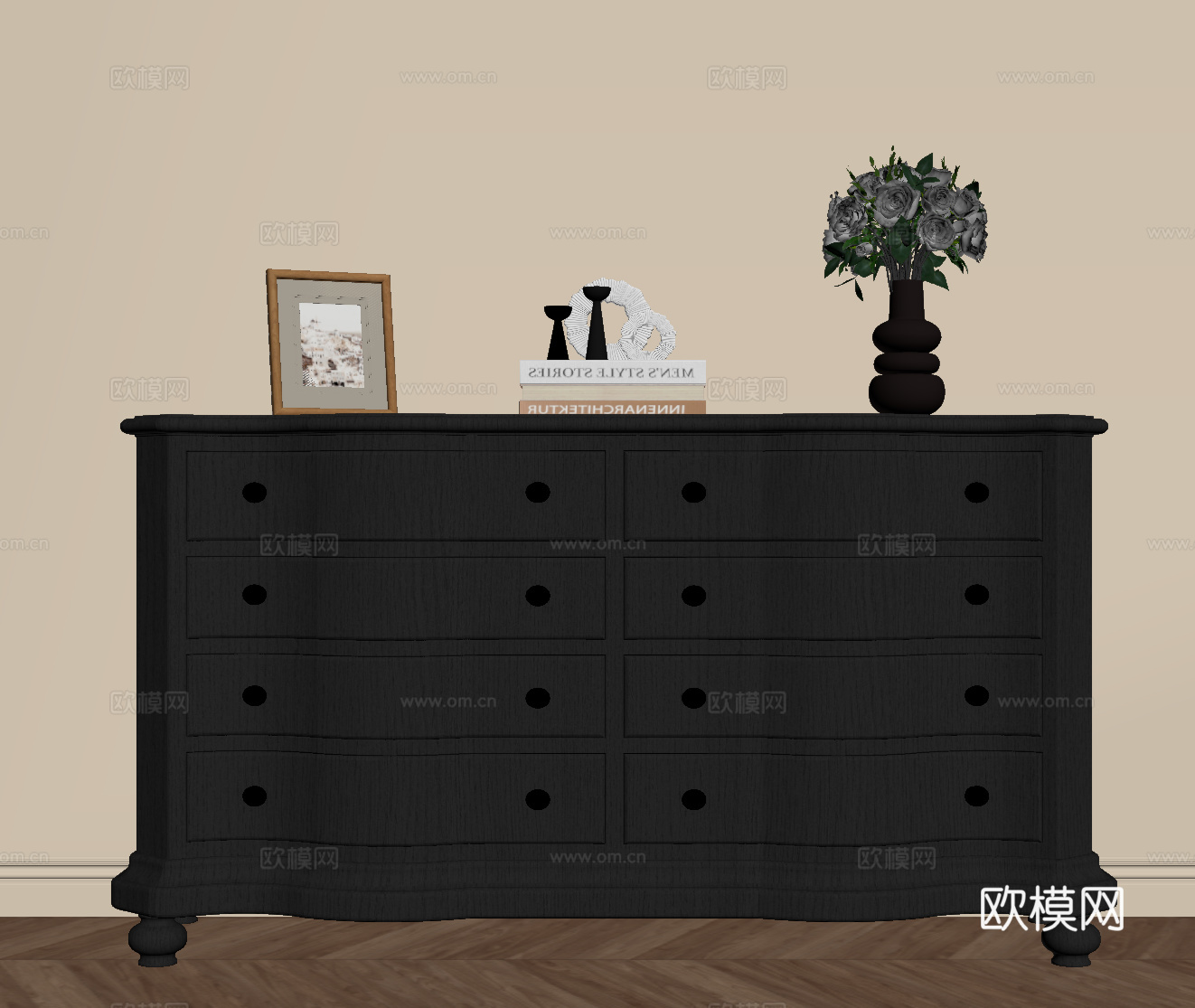 法式复古玄关柜 边柜su模型