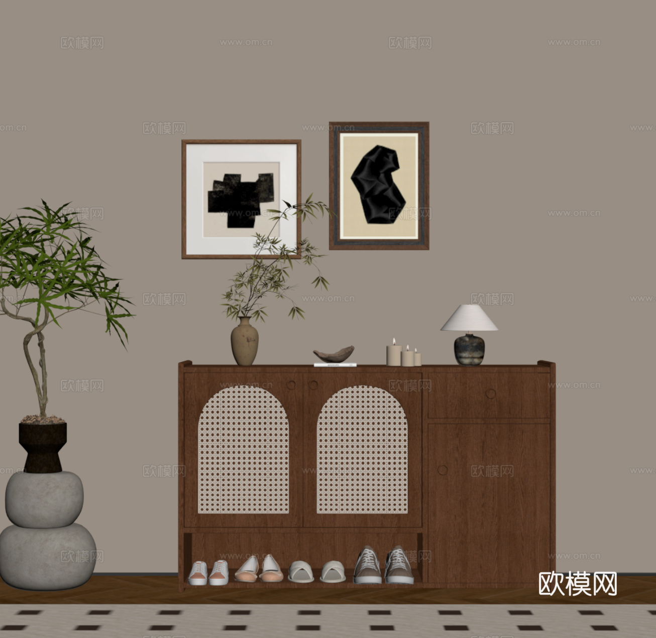 中古风玄关柜 端景柜 鞋柜su模型