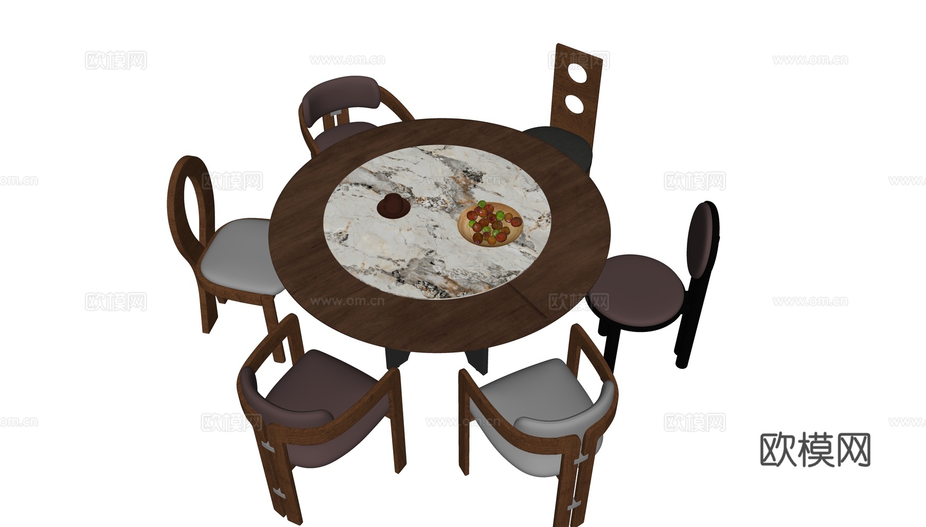 中古风圆餐桌su模型