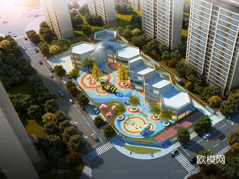 现代异形学校建筑su模型