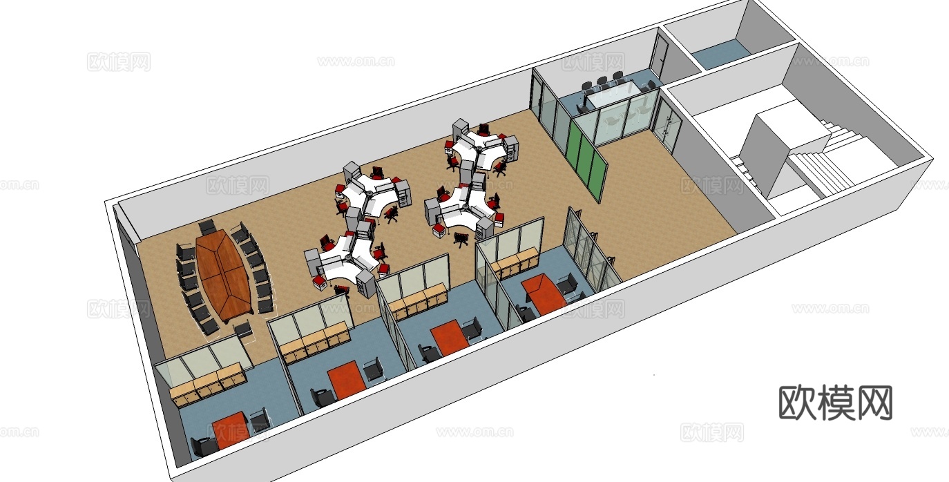 办公工位 文件柜 办公家具 工位 办公室 屏风工位 会议桌su模型