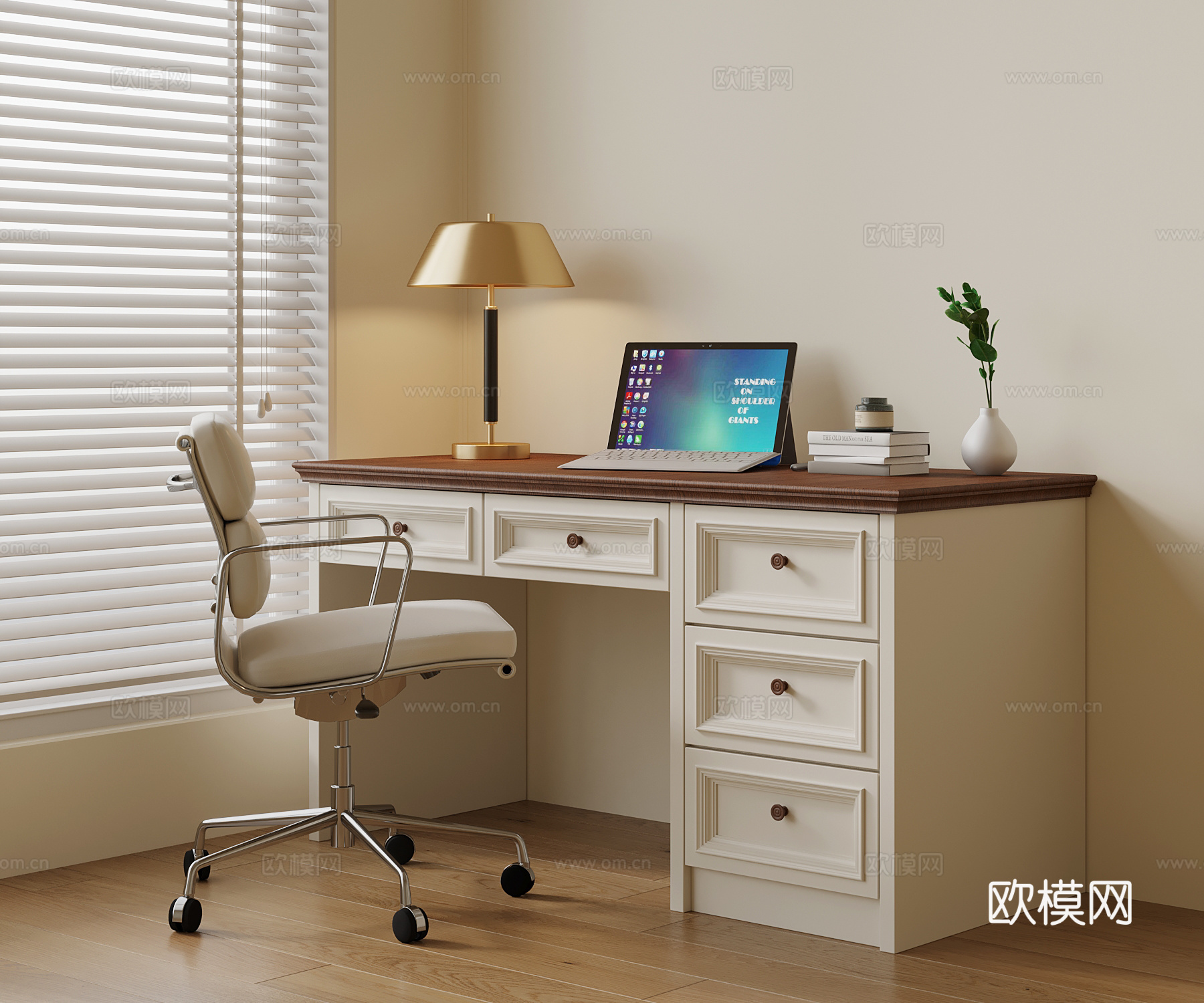 现代书桌椅 奶油风书桌椅su模型