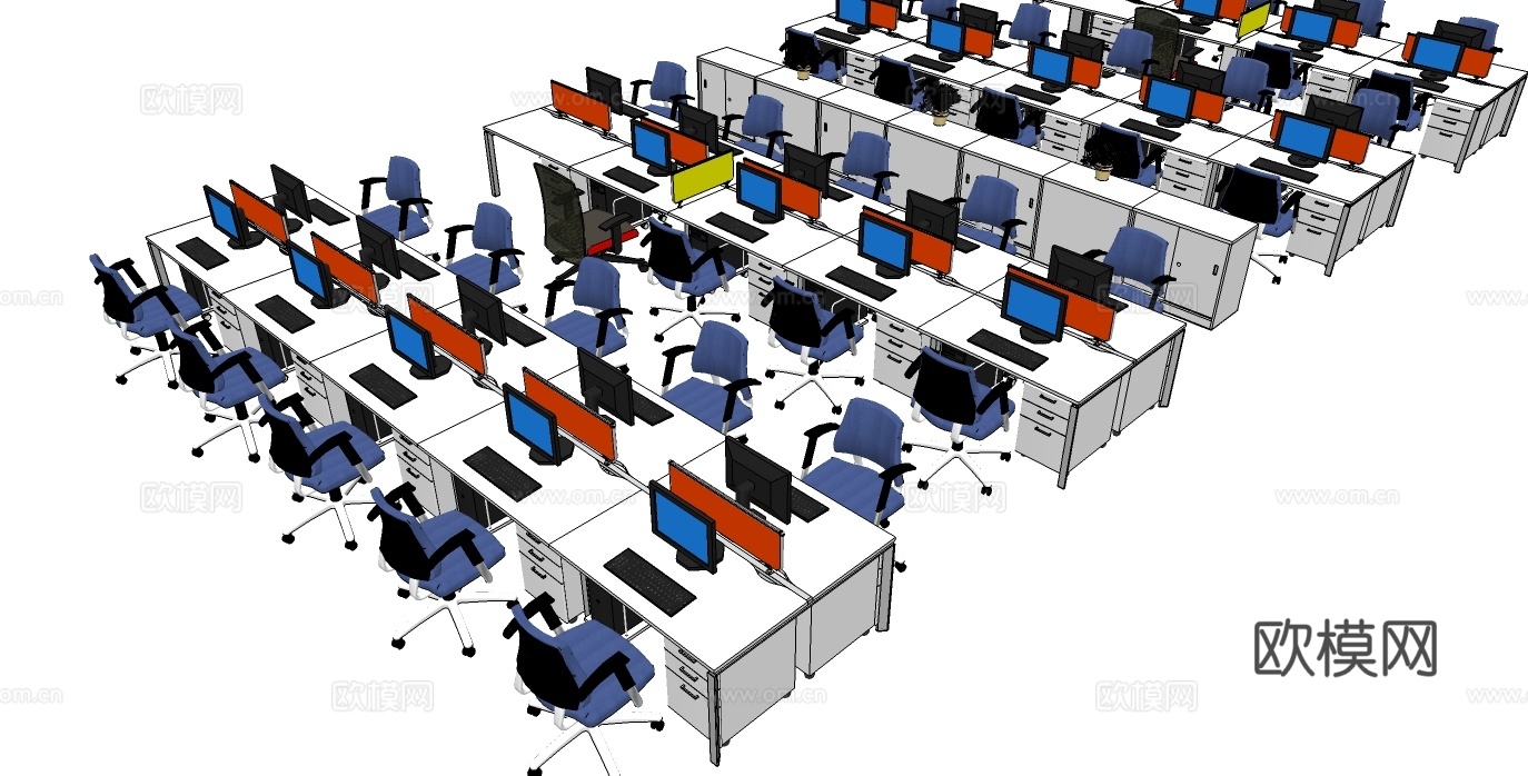 办公工位 文件柜 办公家具 工位办公室 屏风工位su模型